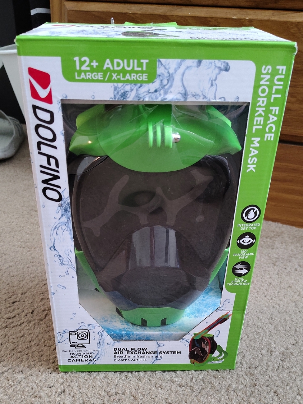Dolfin Full Face Snorkel Mask in Green and Black